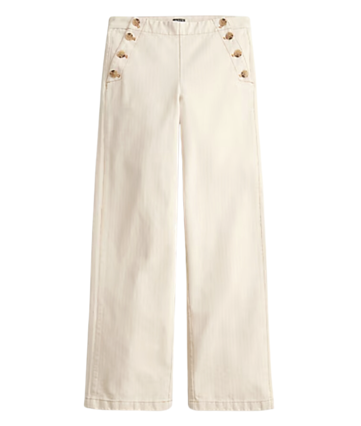 Sailor Button Wide Leg Pant in Ecru Herringbone